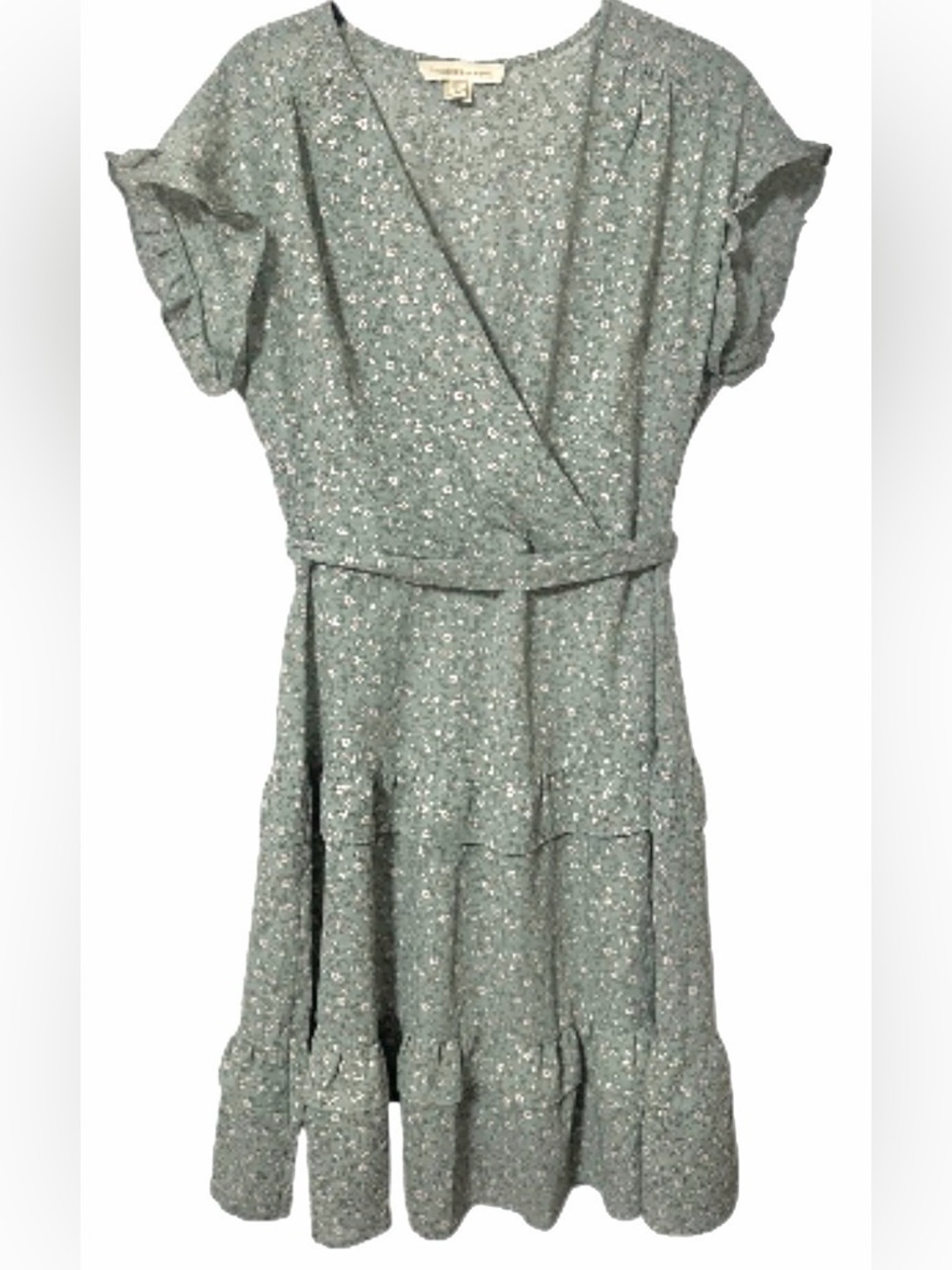 Monteau LA sage green floral tiered minidress
